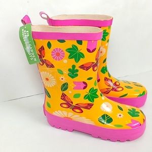 Kids Made Modern Rain Boots Butterflies Yellow Pink Garden Boots Girl's Medium